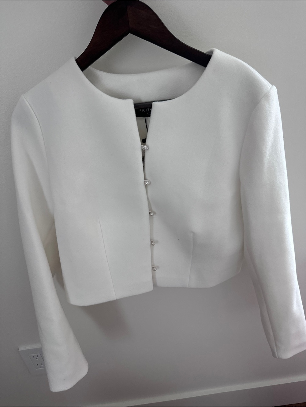 Bridal Coat - Classic White Cropped Jacket with Pearl Buttons